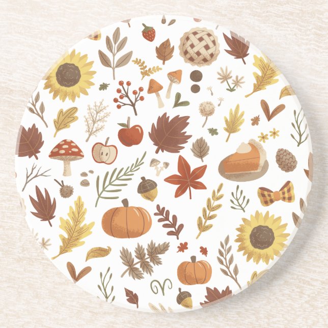 Dessous De Verre En Grès Feuilles d'automne et Citrouilles en Thanksgiving  (Devant)