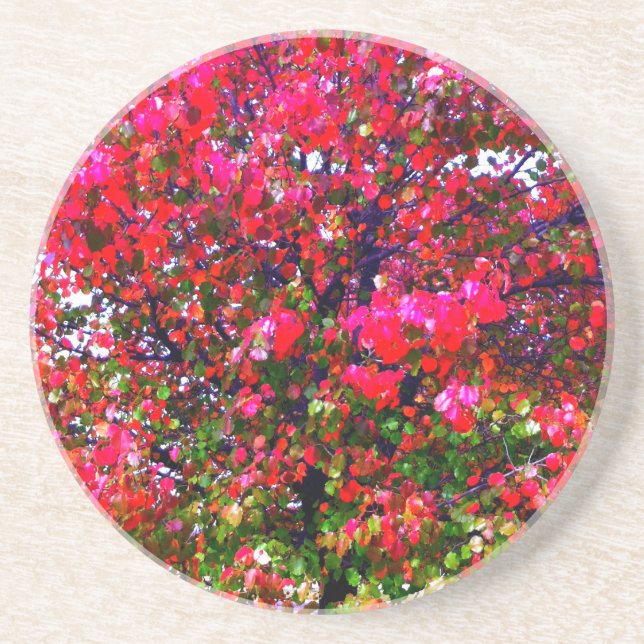 Dessous De Verre En Grès Feuilles d'automne rose impressionniste (Devant)