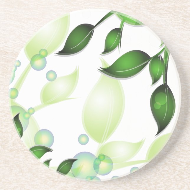 Dessous De Verre En Grès Feuilles de jardin frais sur blanc (Devant)