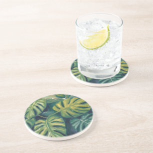 Dessous De Verre En Grès Feuilles de Monstera Aquarelle Botanique