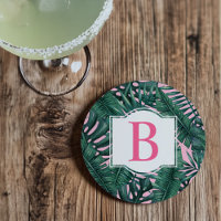 Feuilles de palmier vert tropical Monogramme rose
