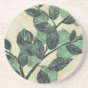 Dessous De Verre En Grès Feuilles et succursales sur Arrière - plan de crèm