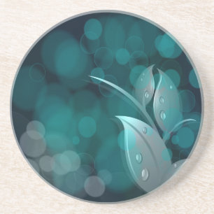 Dessous De Verre En Grès Feuilles turquoise Bokeh