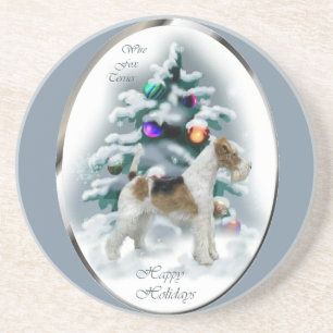 Dessous De Verre En Grès Fil Fox Terrier Noël