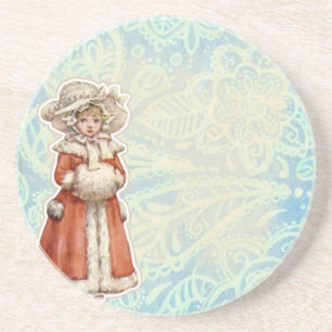 Dessous De Verre En Grès Fille de Noël victorienne en fourrure rouge mantea