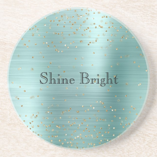 Dessous De Verre En Grès Fille Mint Gold Glam Sparkle Confetti (Devant)