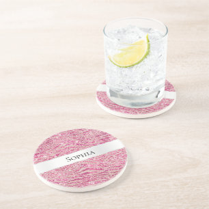 Dessous De Verre En Grès Fille Parties scintillant rose et blush Zebra Nom