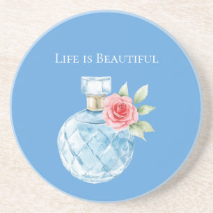 Dessous De Verre En Grès Flacon de Parfum Rose Bleu Aqua Blanc