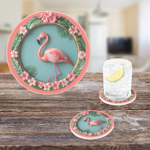 Dessous De Verre En Grès Flamant rose d'équilibre grès rond
