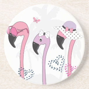 Dessous De Verre En Grès Flamant rose d'été : Illustration Vintage de plage