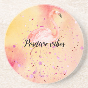 Dessous De Verre En Grès Flamant rose rose Jaune Tie de Pêche teint