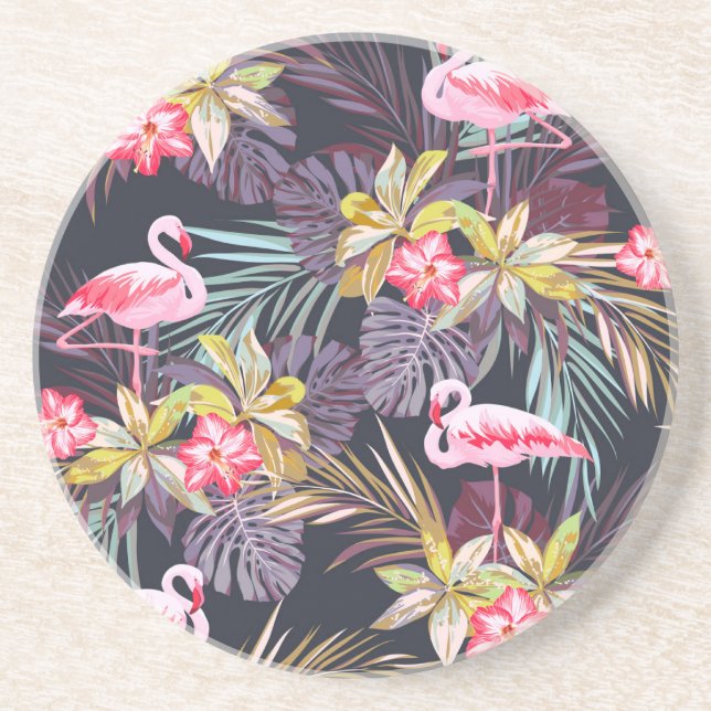 Dessous De Verre En Grès Flamant rose Tropical : Motif sans couture d'été (Devant)