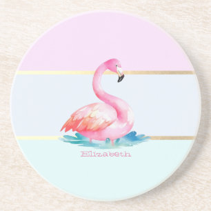 Dessous De Verre En Grès Flamants roses pastel moderne rayé