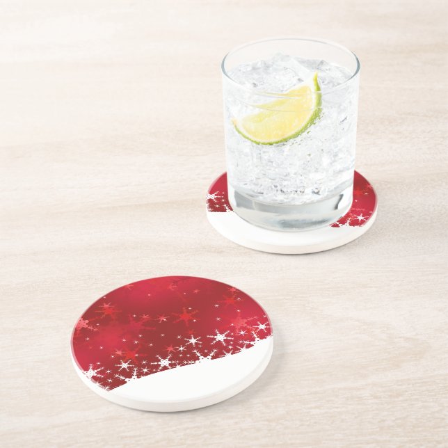 Dessous De Verre En Grès Flammes de neige rouges d'hiver de Noël (Côté)