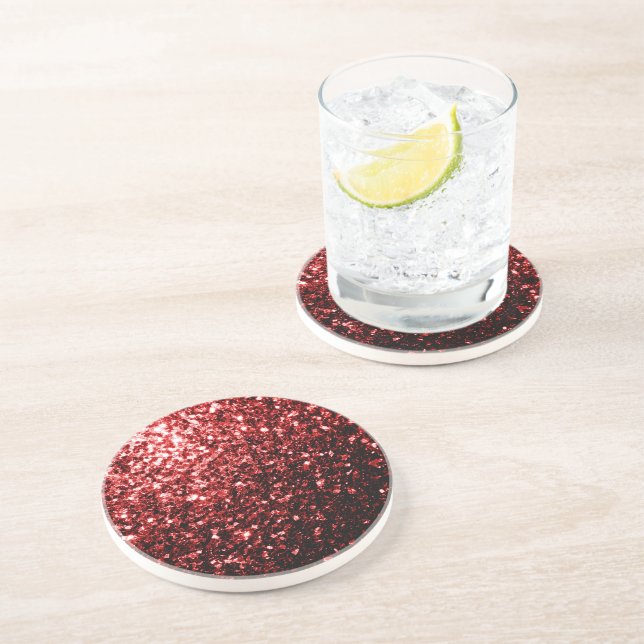 Dessous De Verre En Grès Flamour rouge foncé Parties scintillant scintille  (Côté)