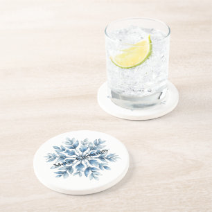 Dessous De Verre En Grès Flèche de neige bleu blanc d'hiver