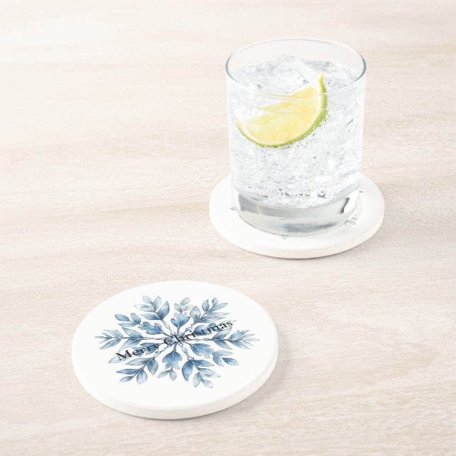 Dessous De Verre En Grès Flèche de neige bleu blanc d'hiver (Côté)