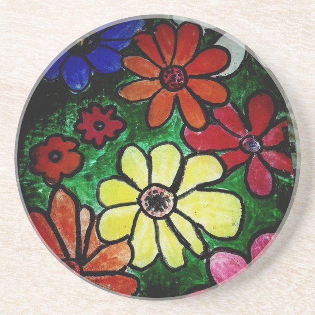 Dessous De Verre En Grès fleur colorée (Devant)