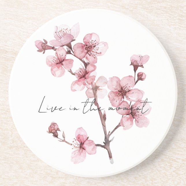 Dessous De Verre En Grès Fleur de fleurs de cerisier rose (Devant)