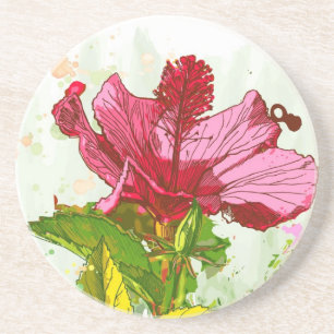 Dessous De Verre En Grès Fleur de ketmie - peinture d'aquarelle