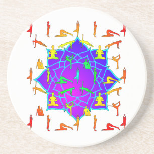 Dessous De Verre En Grès Fleur de Lotus avec postures de Yoga