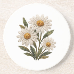 Dessous De Verre En Grès Fleur de marguerite brodée