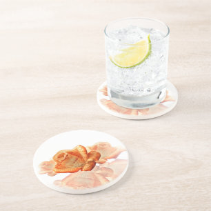 Dessous De Verre En Grès Fleur de Rose corail avec Partition