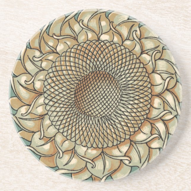 Dessous De Verre En Grès Fleur de tournesol sur Arrière - plan bleu-vert (Devant)