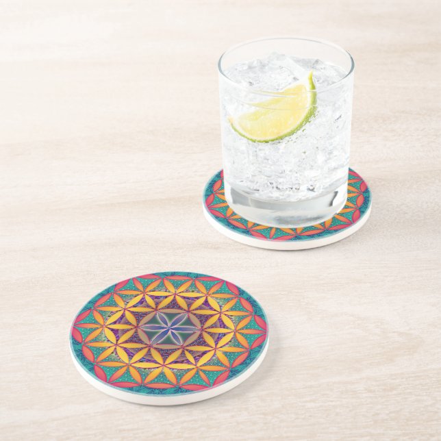 Dessous De Verre En Grès Fleur de vie Mandala (Côté)