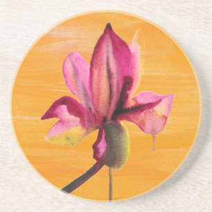 Dessous De Verre En Grès Fleur d'orchidée violette aquarelle art pop orange
