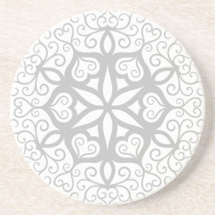 Dessous De Verre En Grès Fleur fractale en noir et blanc Ornement 4 Dessous