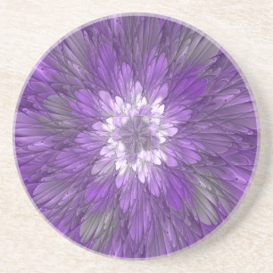 Dessous De Verre En Grès Fleur psychédélique violette Abstraite Fractal Art