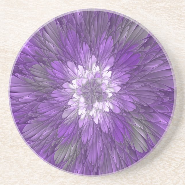 Dessous De Verre En Grès Fleur psychédélique violette Abstraite Fractal Art (Devant)