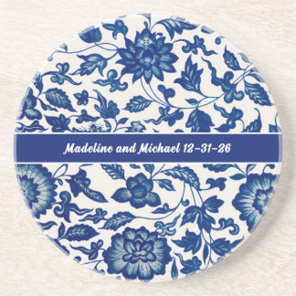 Dessous De Verre En Grès Fleur Sauvage Bleue Toile de Jouy Chinoise Campagn