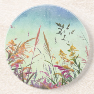 Dessous De Verre En Grès Fleur sauvage Et Étoiles