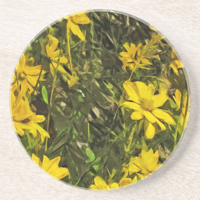 Dessous De Verre En Grès Fleur sauvage jaune marguerites Abstrait (Devant)