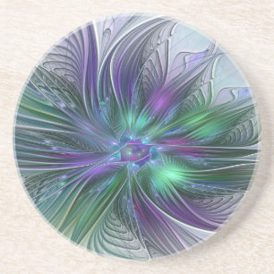 Dessous De Verre En Grès Fleur vert violet Art Abstrait moderne Fractal