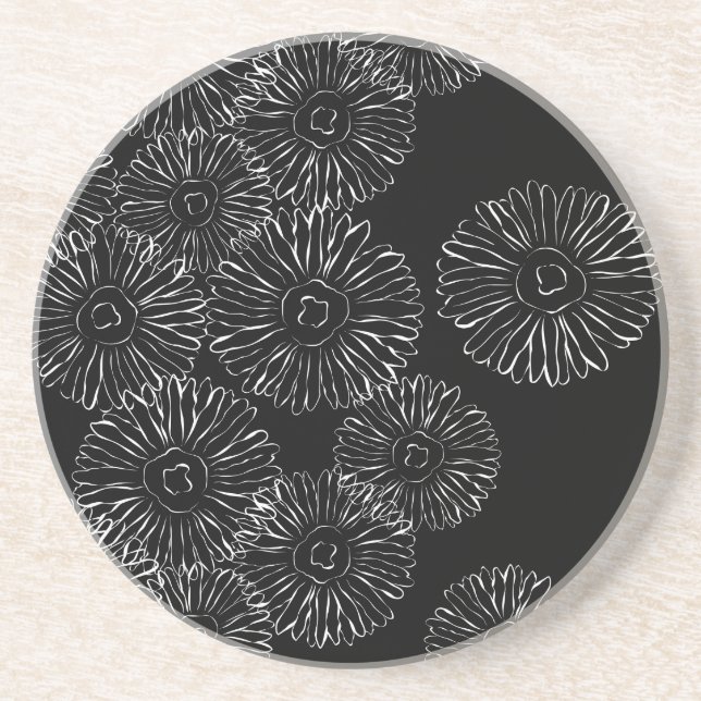 Dessous De Verre En Grès Fleurs abstraites de printemps noir et blanc (Devant)
