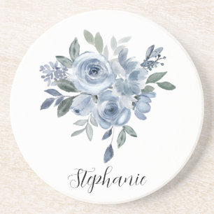 Dessous De Verre En Grès Fleurs bleues et vertes 