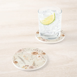 Dessous De Verre En Grès Fleurs Bohèmes Crème Rustiques