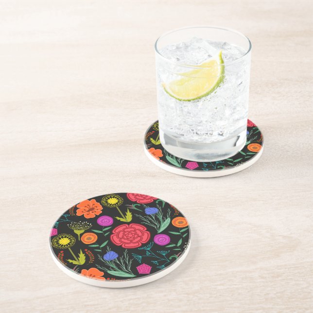 Dessous De Verre En Grès Fleurs Colorées Vives  (Côté)