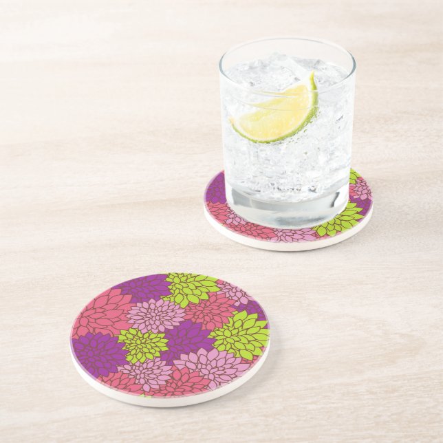 Dessous De Verre En Grès Fleurs Dahlia, Fleurs Colorées, Motif Floral (Côté)