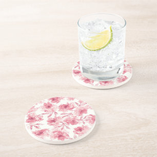 Dessous De Verre En Grès Fleurs de couleur rose tendre aquarelle florale aé