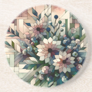 Dessous De Verre En Grès Fleurs de mosaïque moderne