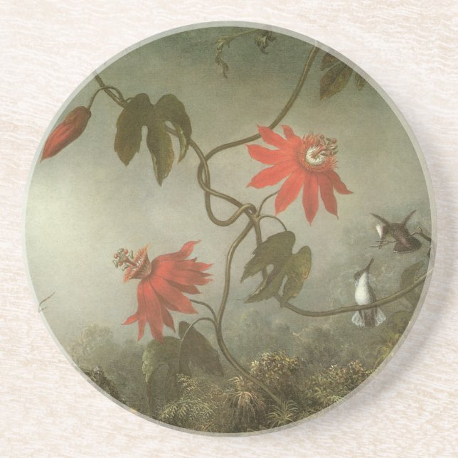 Dessous De Verre En Grès Fleurs de passion et colibris par Martin J Heade (Devant)