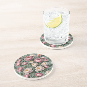 Dessous De Verre En Grès Fleurs de pivoines roses et blanches