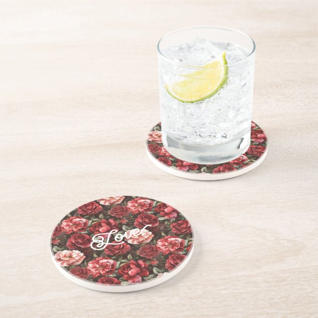 Dessous De Verre En Grès Fleurs de rose rose clair   (Côté)