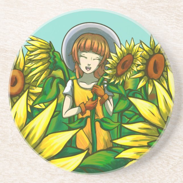 Dessous De Verre En Grès Fleurs de soleil (Devant)