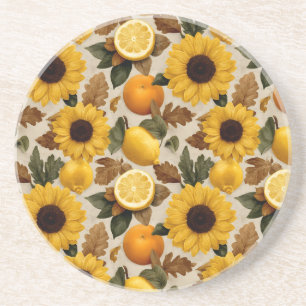 Dessous De Verre En Grès Fleurs de soleil et agrumes Automne Décor