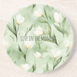 Dessous De Verre En Grès Fleurs de tulipes blanches vertes